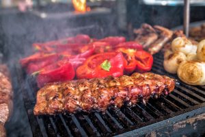 Vlees, Paprika en champignons op Barbecue